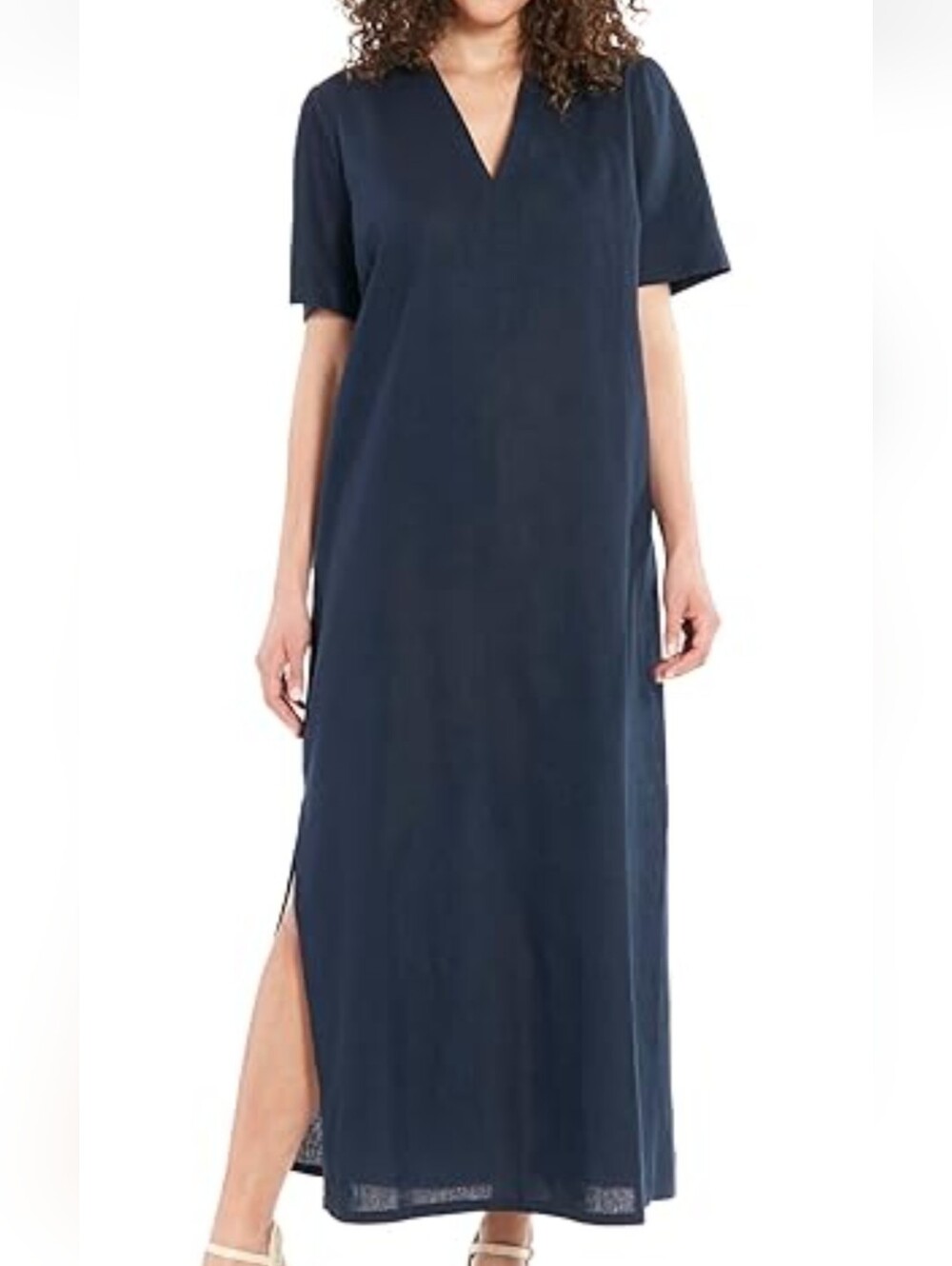 NWT  London Times Navy V-Neck Short Sleeve Maxi Dress